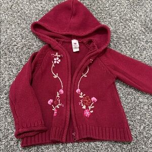Vintage Kids Embroidered Hooded Cardigan - Red
